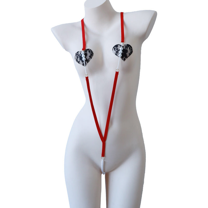 Image of Erotic underwear women's erogenous belt pearl jumpsuit simple webbing pajamas wholesale one piece dropshipping 4033